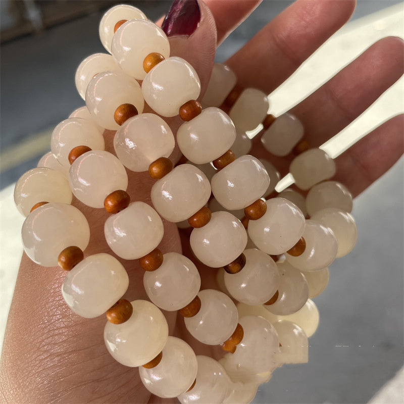 Afghan White Jade, Cat's Eye & Cyan Bead Bracelet