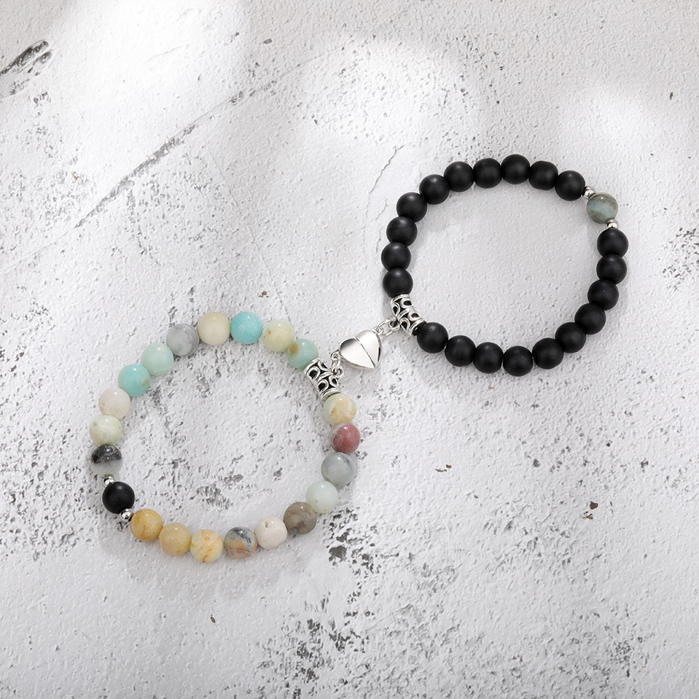 One Pair Natural Stone Couples Bracelets With Magnetic Heart