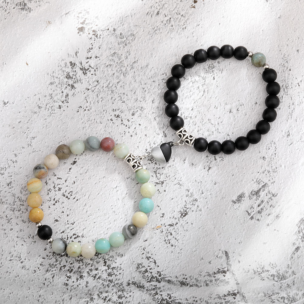 One Pair Natural Stone Couples Bracelets With Magnetic Heart