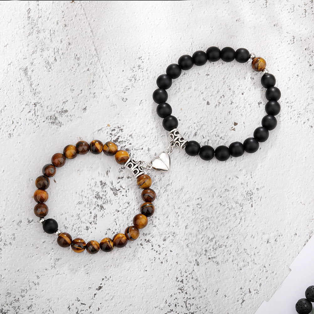 One Pair Natural Stone Couples Bracelets With Magnetic Heart