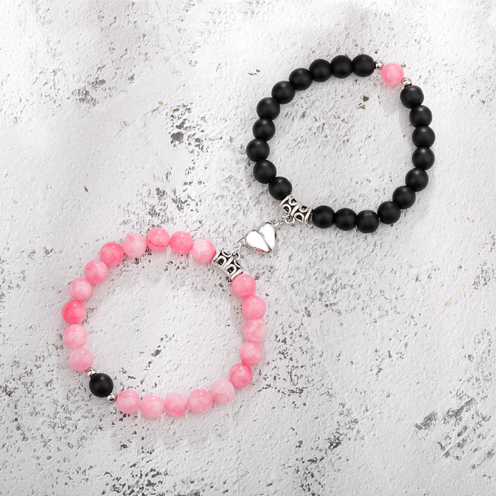 One Pair Natural Stone Couples Bracelets With Magnetic Heart