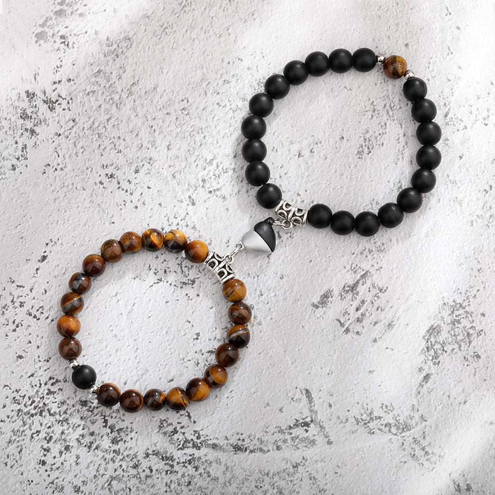 One Pair Natural Stone Couples Bracelets With Magnetic Heart