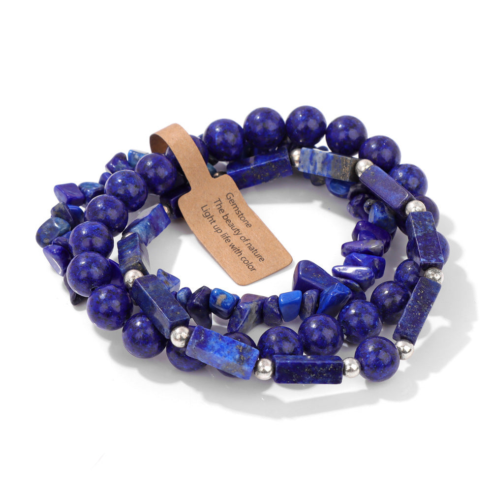 Natural Stone Beads Men's Amethyst Rectangular Label Three-piece Bracelet