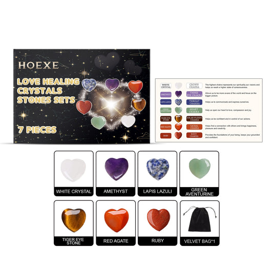 Valentine's Day - Heart Shaped Healing Chakra Crystals Set