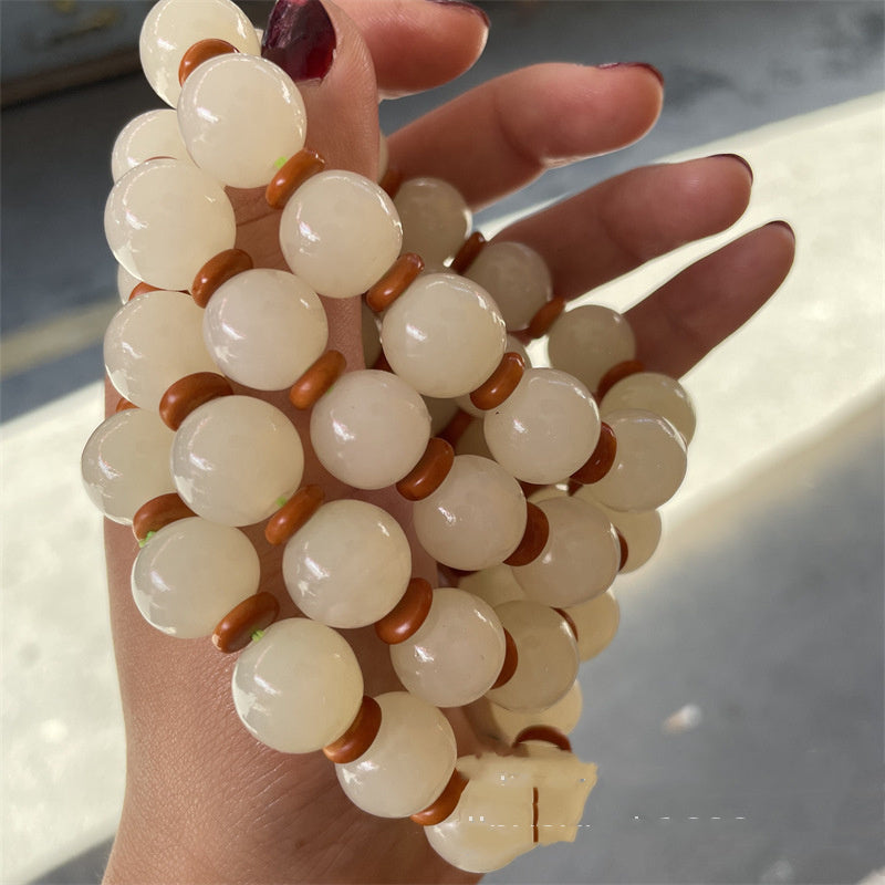 Afghan White Jade, Cat's Eye & Cyan Bead Bracelet