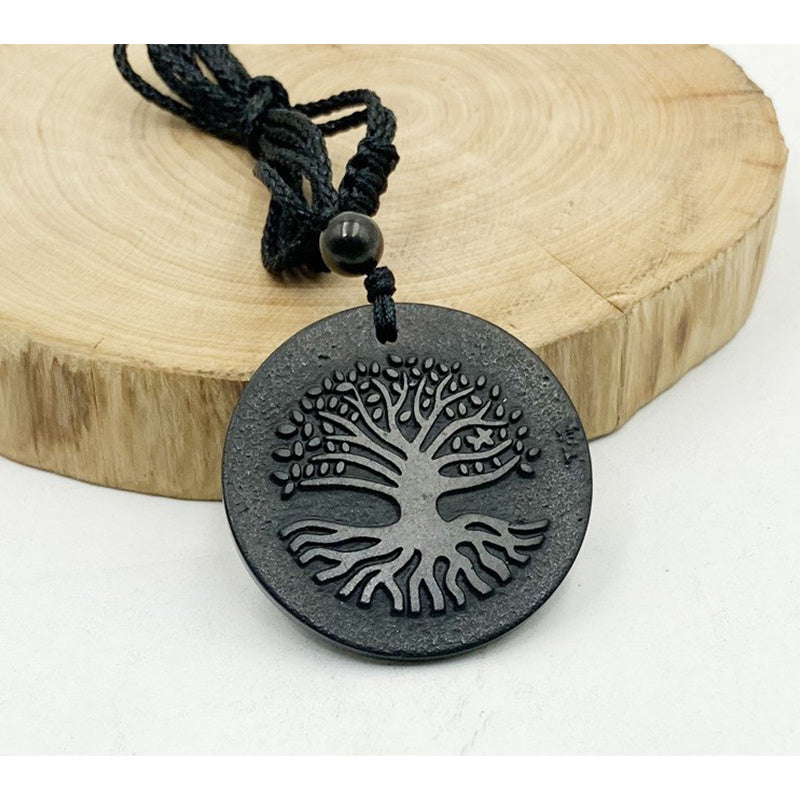 Shungite Sculpted Round Medal Pendant Creative Power Stone