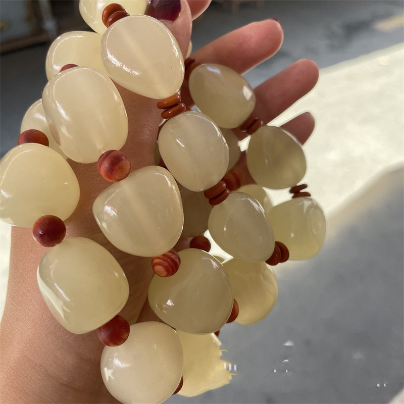 Afghan White Jade, Cat's Eye & Cyan Bead Bracelet