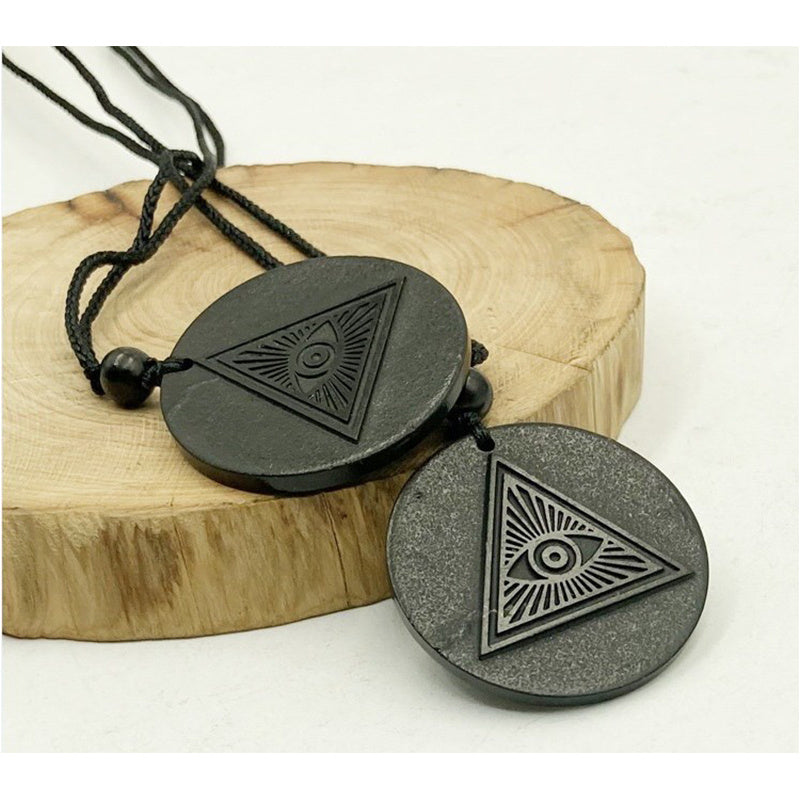 Shungite Sculpted Round Medal Pendant Creative Power Stone