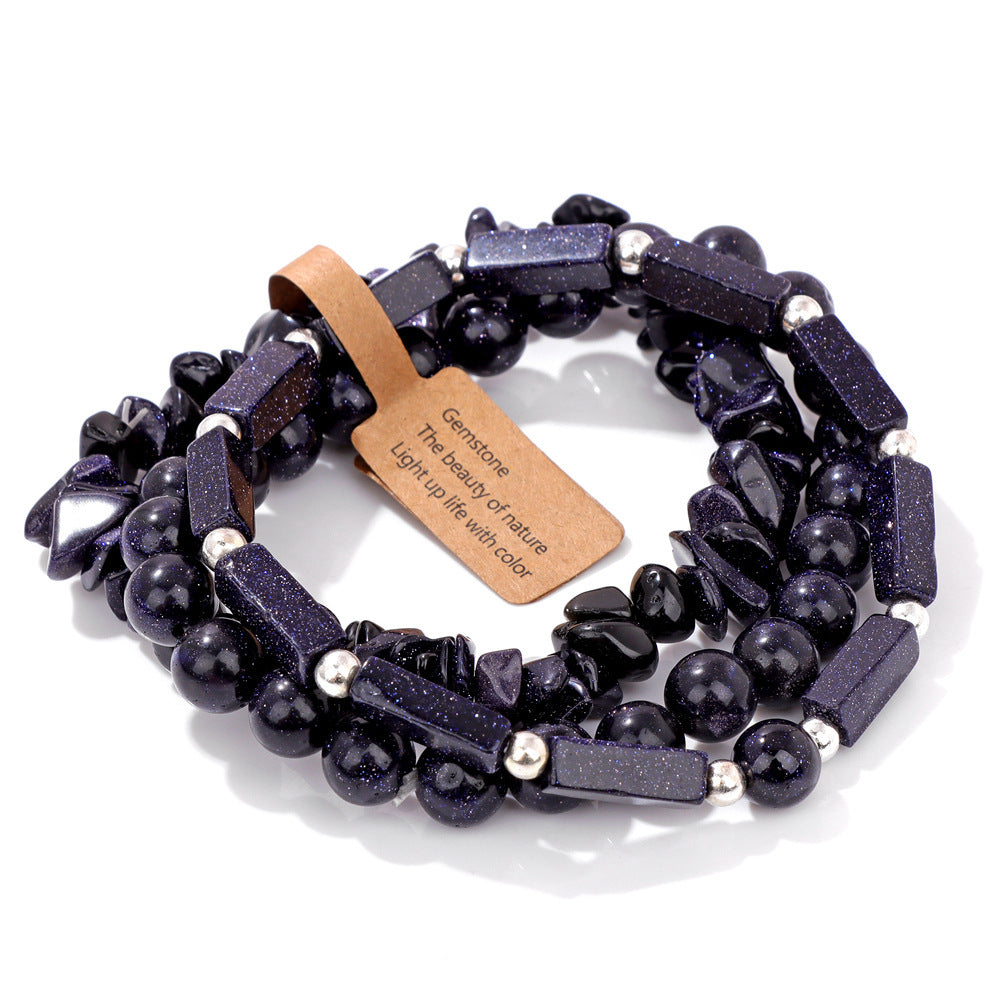 Natural Stone Beads Men's Amethyst Rectangular Label Three-piece Bracelet