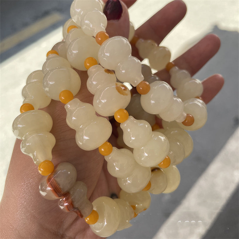 Afghan White Jade, Cat's Eye & Cyan Bead Bracelet